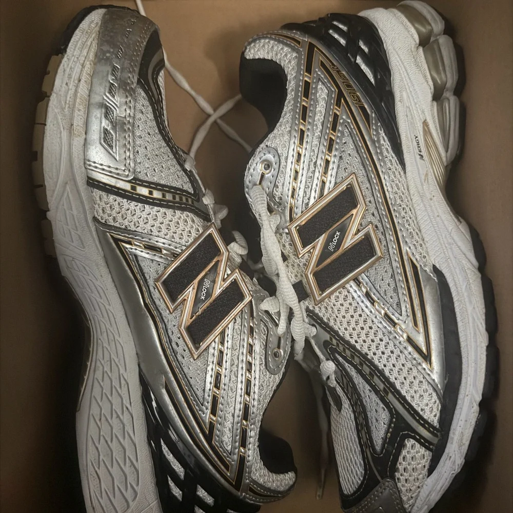 New Balance White Black Gold Running Sneakers